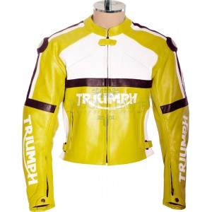Triumph Classic Yellow Leather Biker Jacket 